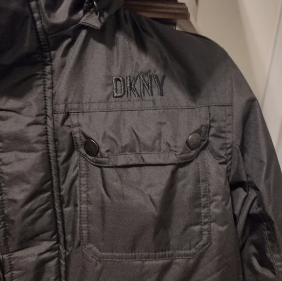 DKNY black hooded jacket Big Girl size medium 10/12. Jackets & Coats